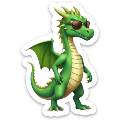 friendly anthropomorphised green dragon in a sports t-shirt and jeans wearing dark sunglasses walking upright sticker