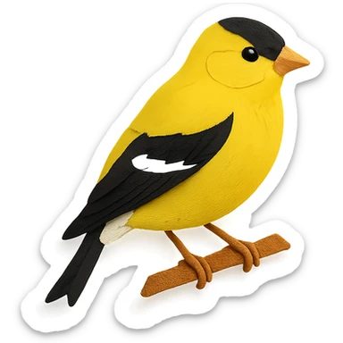 American Goldfinch on a branch, layered paper details, vivid yellow and black plumage, expressive eye, naturalistic pose sticker