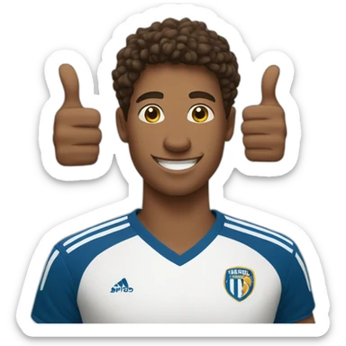 young man in his 20s giving a thumbs up and related to soccer sticker