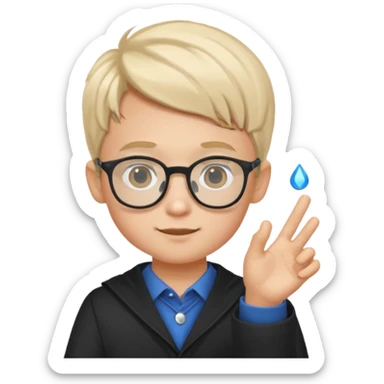3D imoji of  The little boy who is a magic designer, he is a graphic designer, he should not be holding anything hand down sticker