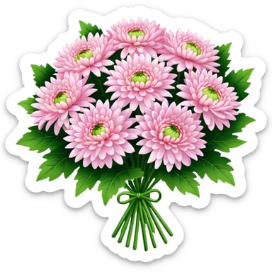 big bouquet Soft Pink Chrysanthemum, luxuriant, leaf, bud sticker