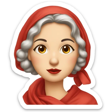 A 1940s Russian woman with a red handkerchief wrapped around her head. A stoic and serious expression is placed upon the woman’s face. Her finger is pressed to her lips, showing not to speak sticker