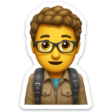 Un'emoji che rappresenta un viaggiatore entusiasta con uno zaino, simbolo di avventure e esplorazioni sticker