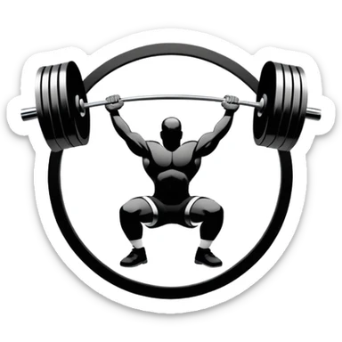 Powerlifting emblem featuring a stylized barbell with heavy weights, bold and strong font, dynamic lines, and muscular silhouette. Clean, modern, and impactful design, suitable for representing the strength and power of the sport. Transparent background. sticker