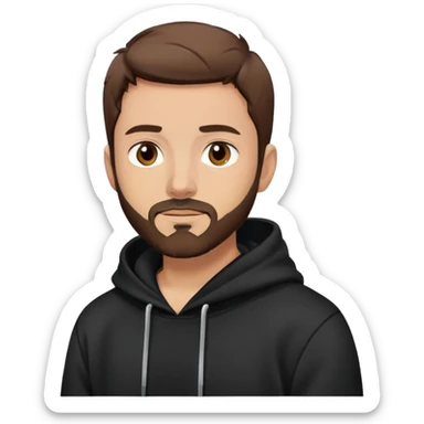 Homme avec des cheveux courts et marrons avec un sweat noir et une petite barbe avec peut de poile  sticker