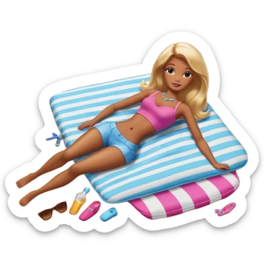 Brown skin blonde hair barbie in laying on beach  sticker