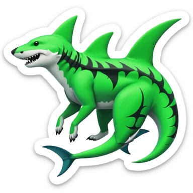 Edgy cool badass Neon-green landhai-sergal-dingo, with a shark tail, with black and dark-green swirly patterns markings sticker