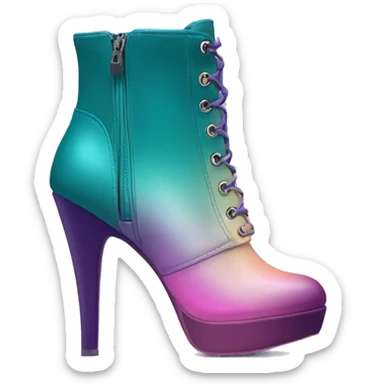 Realistic isolated top view of a pair of dark teal,purple,pastel pink,pastel purple and pastel yellow ombre high heel zippered ankle bootie boots. sticker
