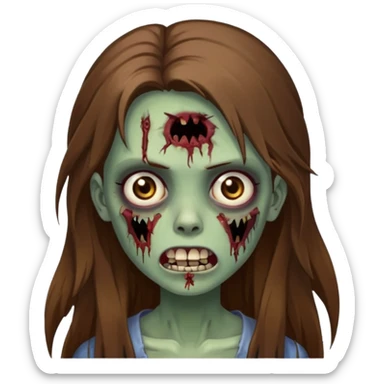 Girl zombie with brown long hair with teeth and serious face IOS style sticker
