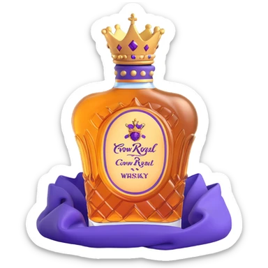 Crown Royal whisky bottle with purple bag and gold crown sticker