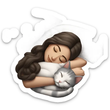 sleeping beauty brunette brown girl with a silk pillow and her white grey cat sticker