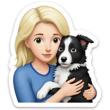blond-hair-with-blue-eyes-mom-hugging-black-and-white-border-collie sticker