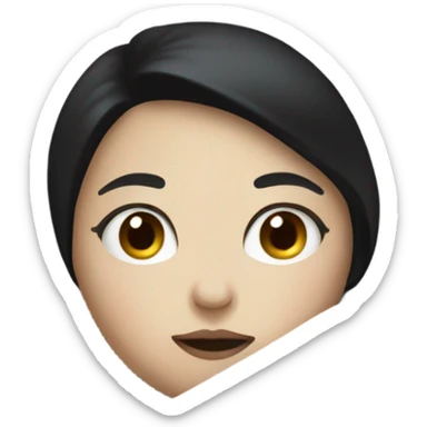 Pale Girl with black hair  laying down cozy in a white blanket sticker