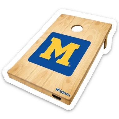Cornhole board blue and yellow with Michigan “M” With a  cornhole bag sticker