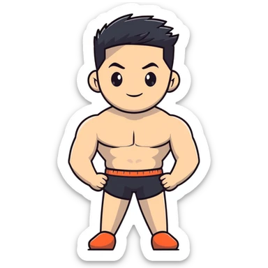 shirtless male athlete with white skin and slightly wavy black hair on top with shaved sides sticker