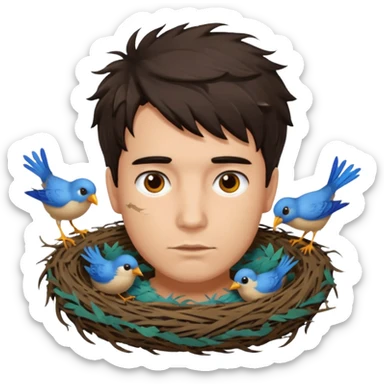 Man who has a Birds Nest haircut sticker