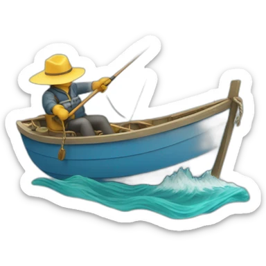 boat with man fishing wit huge hook sticker