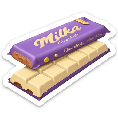 emoji style flat illustration, pastel lilac Milka chocolate bar, beige pink yellow accent tones, light grain, no background, pinterest sticker aesthetic sticker