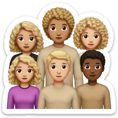 group of people  together ; men and women with brown, blonde, black hair- short hair, long hair and curly hairr wearing beige shirts aesthetic no collar, brown people, white people, black people sticker