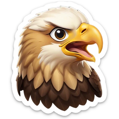 Cinematic Cute Yawning Golden Eagle Portrait Emoji, Head tilted slightly with a dramatic, wide-open yawn, showcasing a robust, majestic form with softly drooping feathers and sleepy, half-closed eyes, Simplified yet irresistibly adorable features, highly detailed, glowing with a soft, cozy amber glow, high shine, relaxed yet expressive, stylized with a dash of whimsical aerial charm, soft glowing outline, capturing the essence of a drowsy yet affectionate golden eagle that appears ready to stretch out for a nap! sticker