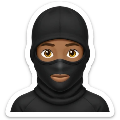 Crie um homem de blusa peta e capuz preto, balaclava preta, boné preto, COM A BALACLAVA COBRINDO A BOCA sticker