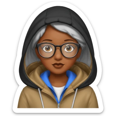 black woman in hooded jackets and glasses sticker