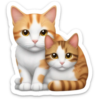 A light white orange tabby cat cuddling with a brown black white tabby cat  sticker