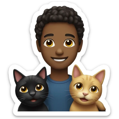 smiling boy with two black cats sticker