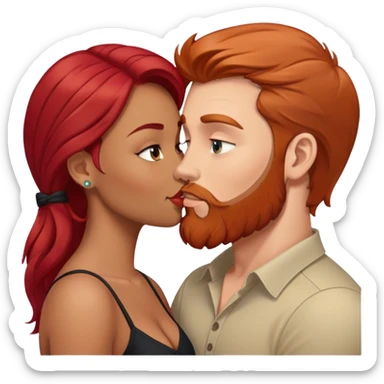 kiss emoji with a white man with brown hair and beard, kissing a latina girl with redhair sticker