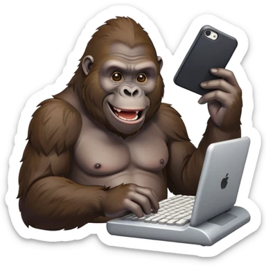 happy smiling gorilla ape typing on a keyboard, texting sticker