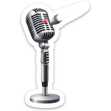 Create a glamorous and vibrant emoji that represents pop vocal performance. The emoji should feature a vintage stage microphone on a red carpet, with a spotlight shining on it. The stage should be empty but illuminated with concert lights, creating an atmosphere of excitement. Add elements like a festive firework display and a sparkling costume with rhinestones. Surround the scene with a ribbon made of musical notes to symbolize the connection to music. Use bright colors like gold, red, and silver, with a touch of sparkle to convey the glamour and energy of pop vocal performance. The background should be transparent. sticker