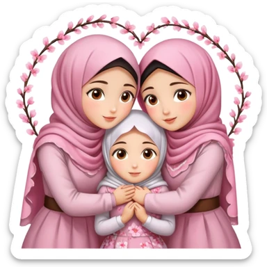 Four sister hugs Turkish girls beautiful finish Konya brown eyes with cherry blossom hijab and heart dress and hugs  sticker