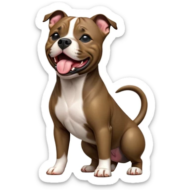cinematic-[yawning Staffordshire bull terrier]-realistic-full-body-standing-emoji,-tail-resting-loosely-beside-its-paws,-head-tilted-dramatically, -sleek-[dark solid brindle]-fur,-simplified-yet-realistic-focused-features,-highly-detailed,-glowing-with-an-almost-sarcastic-glow sticker