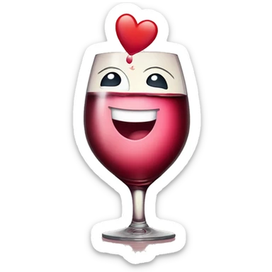 Happy face with blushing cheeks with wine read heart  sticker