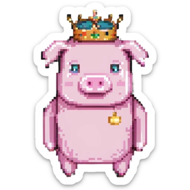 minecraft pig full body pink blocky animal with square head wearing a crown sticker