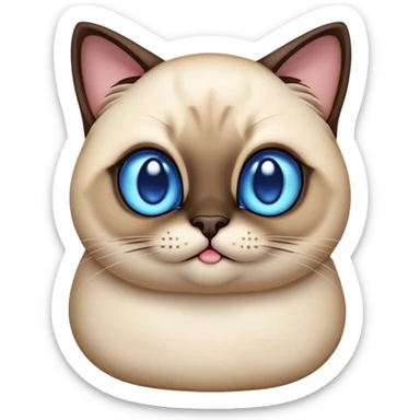 Cinematic Cute Chubby Siamese Cat Portrait Emoji, Round and plump body, soft cream-colored fur with rich dark points on the ears, face, paws, and tail, big, sparkling sapphire-blue eyes, Simplified yet irresistibly adorable features, highly detailed, glowing with a warm, cozy glow, high shine, curious yet calm, stylized with a touch of whimsy, bright and endearing, soft glowing outline, capturing the essence of a mischievous yet lazy and loveable kitty, so cuddly it feels like it could waddle right out of the screen for a snuggle! sticker