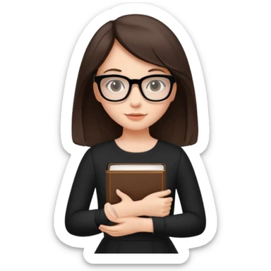 a cute brunette girl in a black dress wearing glasses  with two hands  sticker