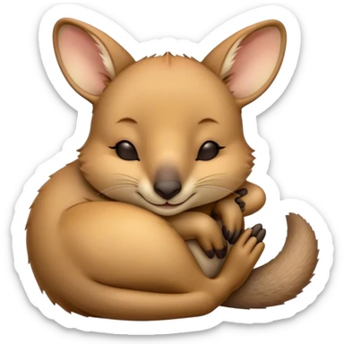 Meme-Worthy Cute Sleeping Wallaby Portrait Emoji, Head resting peacefully with a contented smile, showcasing a compact, agile build and a luxuriously soft tan fur, eyes shut in a serene, restful nap, Simplified yet hilariously adorable features, highly detailed, glowing with a soft, drowsy light, high shine, relaxed and utterly lovable, stylized with an air of playful laziness, bright and heartwarming, soft glowing outline, capturing the essence of a comically sleepy wallaby, so meme‐worthy it feels like it could instantly become the next viral sensation of adorable slumber! sticker