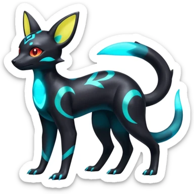 Shiny Aural Iridescent Fluorescent Bioluminescent Umbreon-Amaura-Salandit-Torracat-Fakémon-fusion (full body) sticker