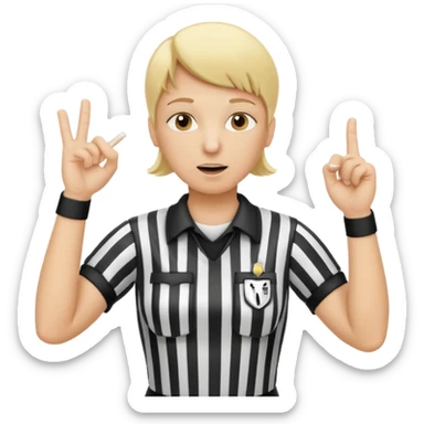 blonde football referee calling time out with hands and whistle making t gesture with hands sticker