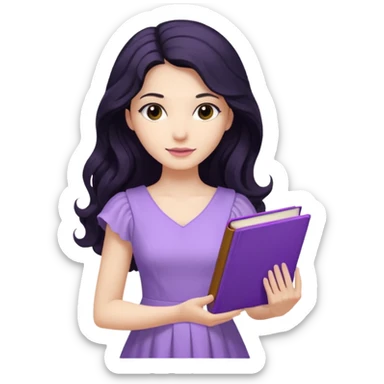 Long Hair Women with purple Book, Black wavy hair, light dress sticker