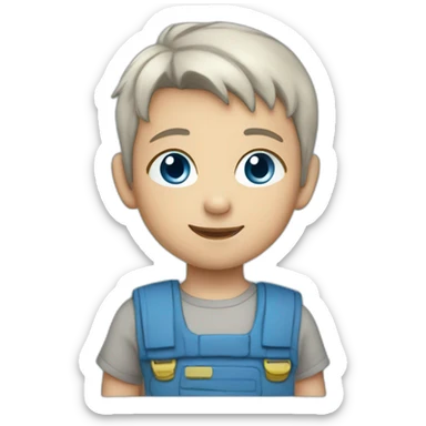 An 6-year-old boy with light blue short middle hair, with a palette in hand, with blue eyes sticker