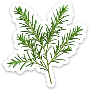 Cinematic Realistic Rosemary Emoji, Fragrant and fresh, with slender green stems covered in needle-like leaves, which release a distinctive herbal scent. The plant seems to exude energy, with soft sprigs of leaves stretching upwards. Soft glowing outline, capturing the essence of earthy healing and aromatic delight in a sprig of rosemary! sticker