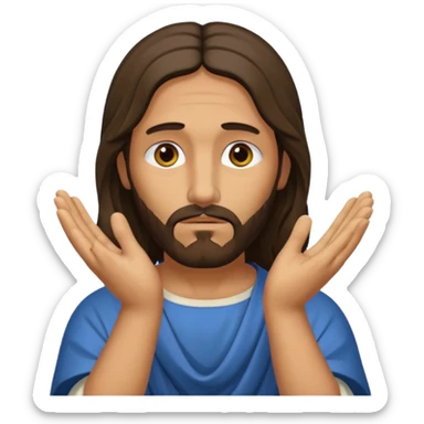 my workmate accidentally misspelled "Jesus christ" as "Jesbus christ", make an emoji of jesus with his hands on his face looking like hes ironically in pain sticker