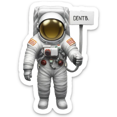 cosmonaut in a spacesuit and a sign in his hands with the inscription "DenTB" sticker