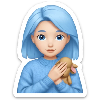 sky-blue Girl's wool sweater with light fabric folds and soft shading, casual style, Knitten.only wool sweater. sticker