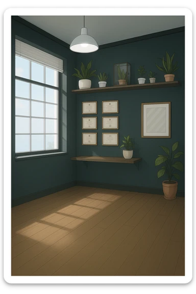 faMMI QUESTA STANZA STILE MANGA/WEBTOON A COLORI SENZA LE PERSONE E SENZA LETTINO, SOLO LA STANZA. FALLA MOLTO PIù LUMINOSA CON LUCI PIù FREDDE E MODERNE, NON LUCI GIALLE sticker