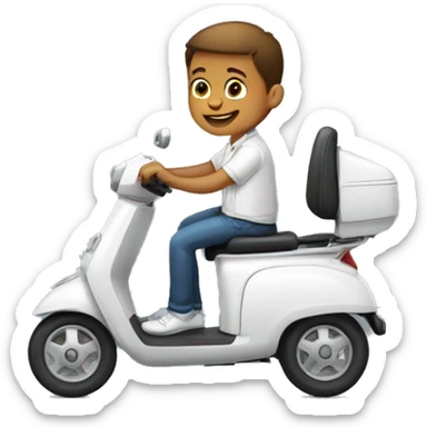 boy in white shirt riding mobility scooter sticker