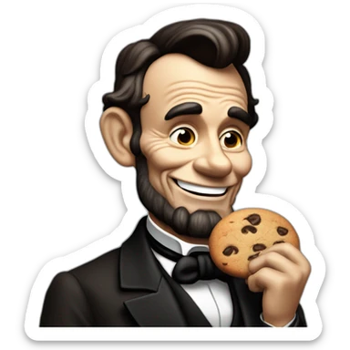 Abraham Lincoln giggling while he eats a chocolate chip cookie  sticker