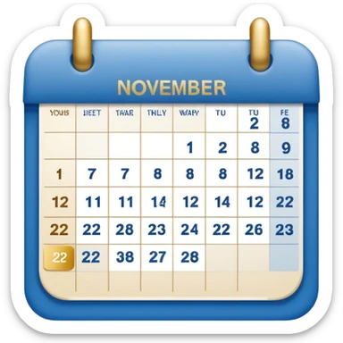 no generate an ios style background free calender, blue and gold and white with the date 22 november highlited sticker
